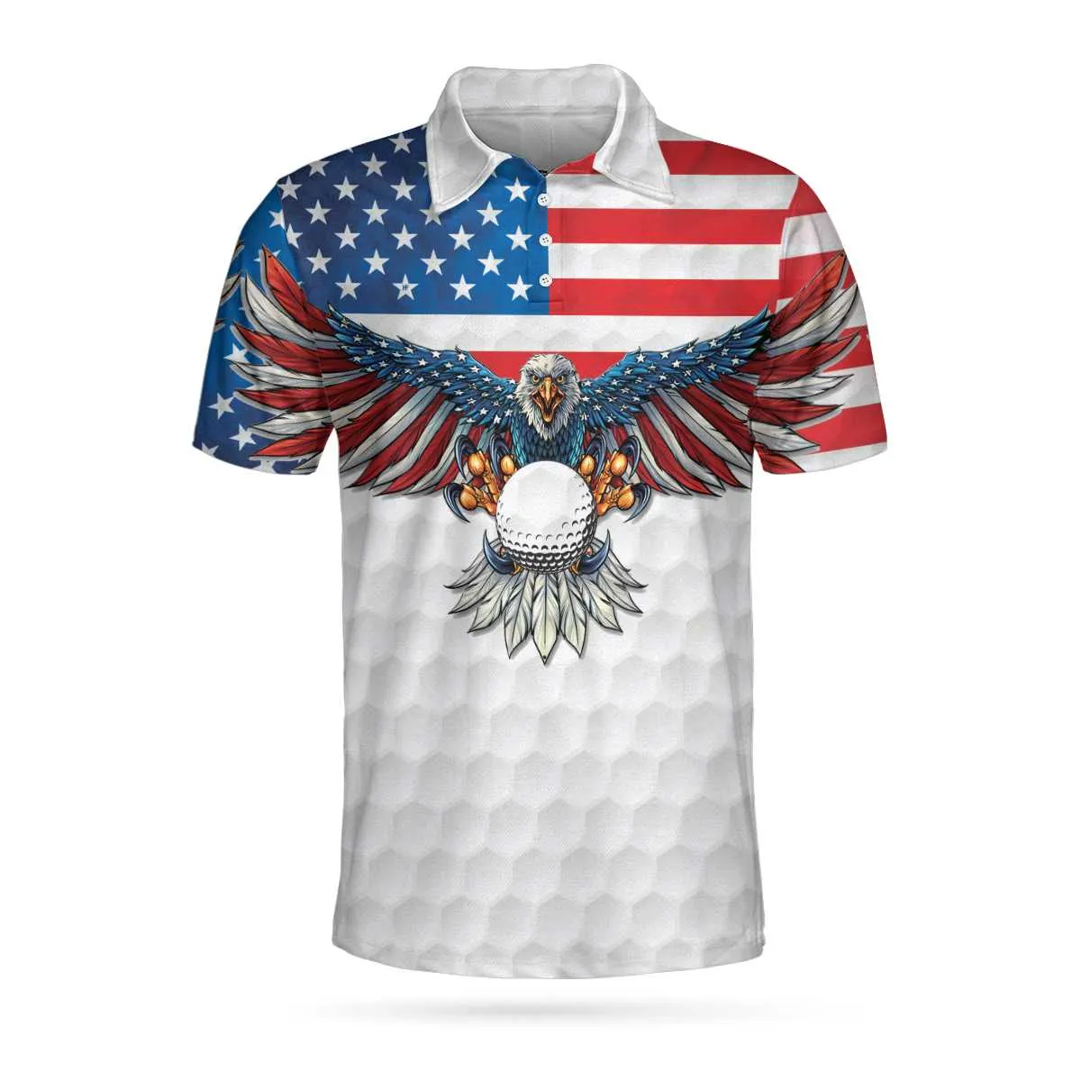 3D All Over Print Golf American Flag Eagle Wings Men Polo Shirt, White Golf Pattern And Golf Ball Polo Shirt Coolspod