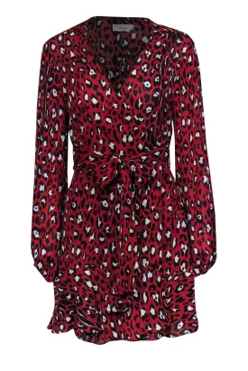 A.L.C. - Red & Black Leopard Print Silk Mini Wrap Dress Sz 8