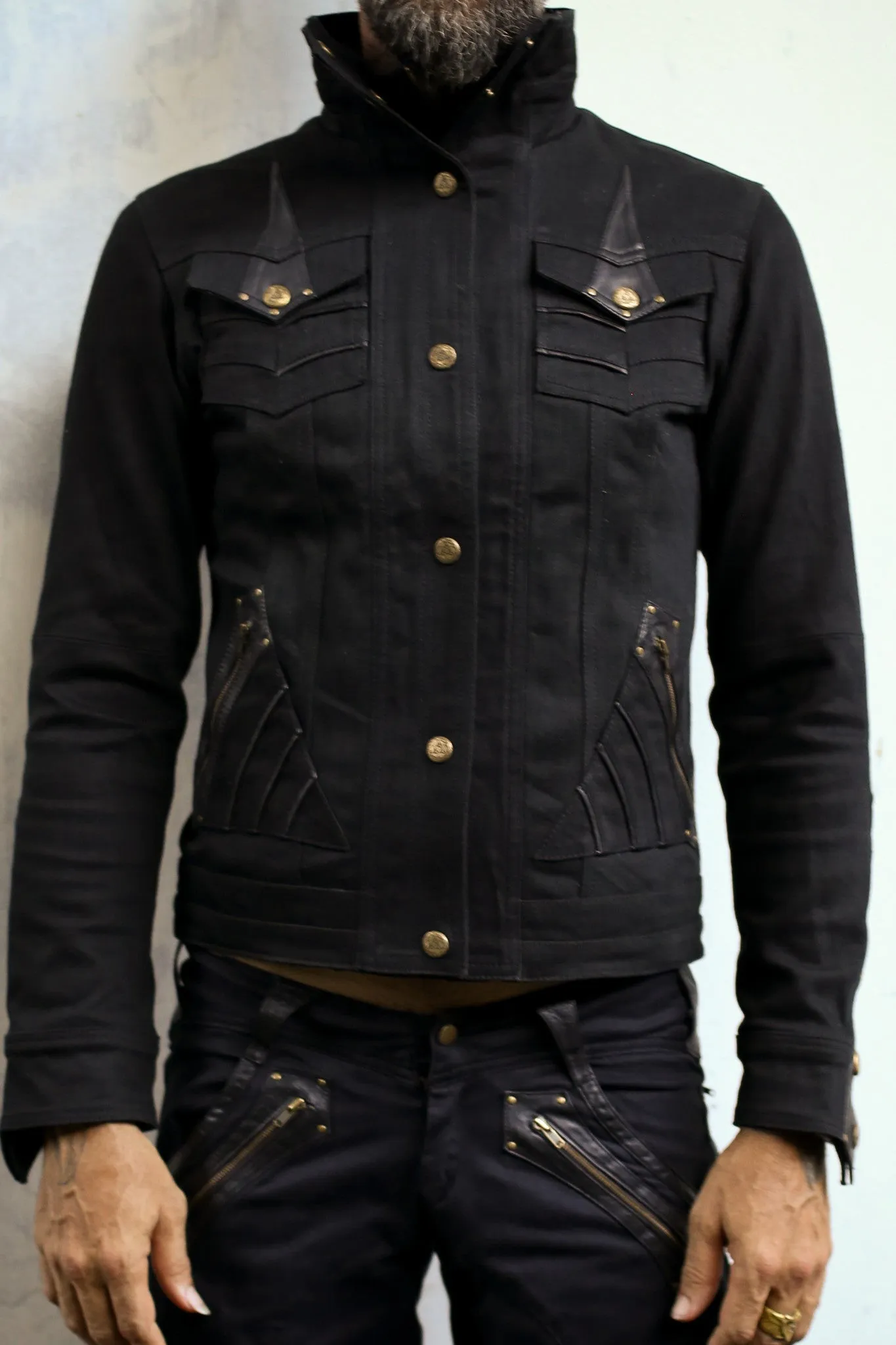 Alloy Stretch Denim and Leather Jacket