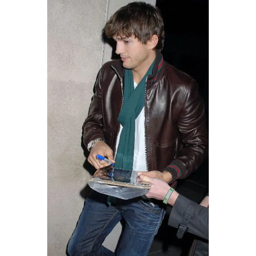 Ashton Kutcher Brown Leather Jacket