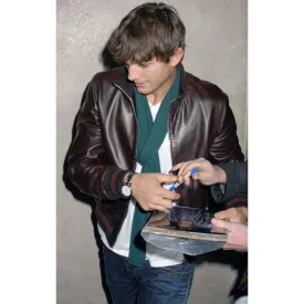 Ashton Kutcher Brown Leather Jacket