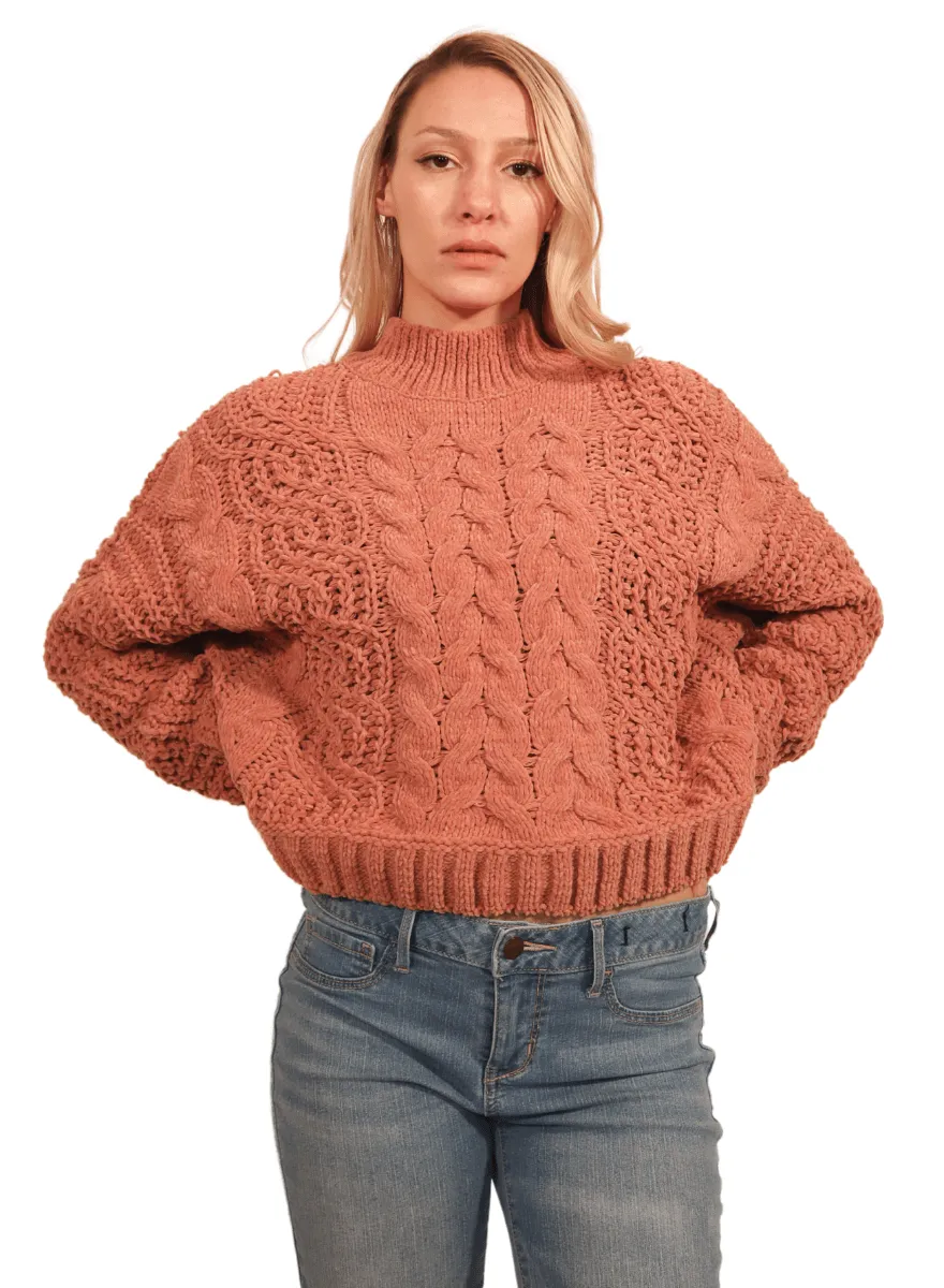 Audrey Cozy Mauve Knit Chunky Sweater