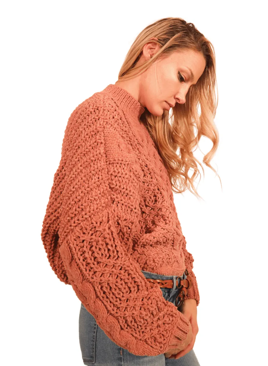 Audrey Cozy Mauve Knit Chunky Sweater