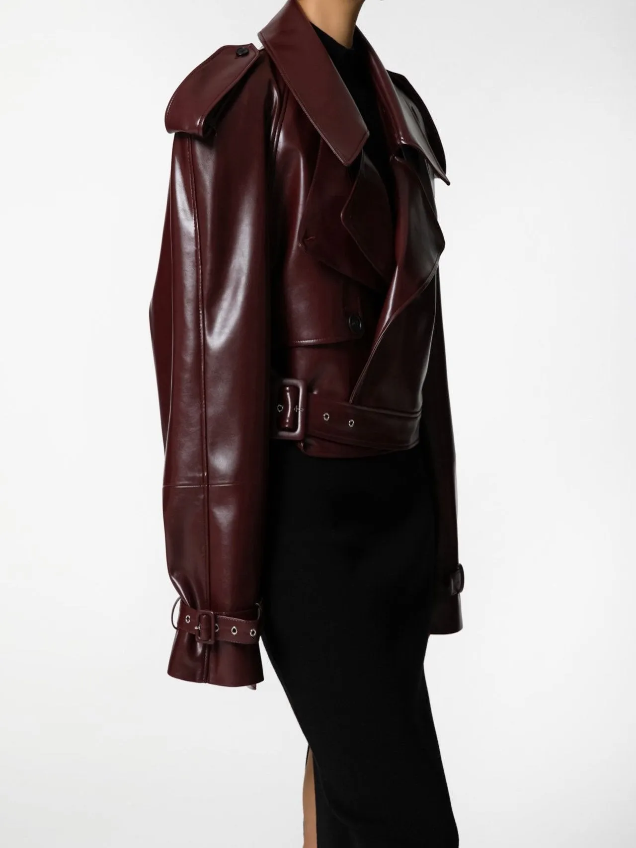 BELTED CHUNKY CROPPED VEGAN LEATHER TRENCH