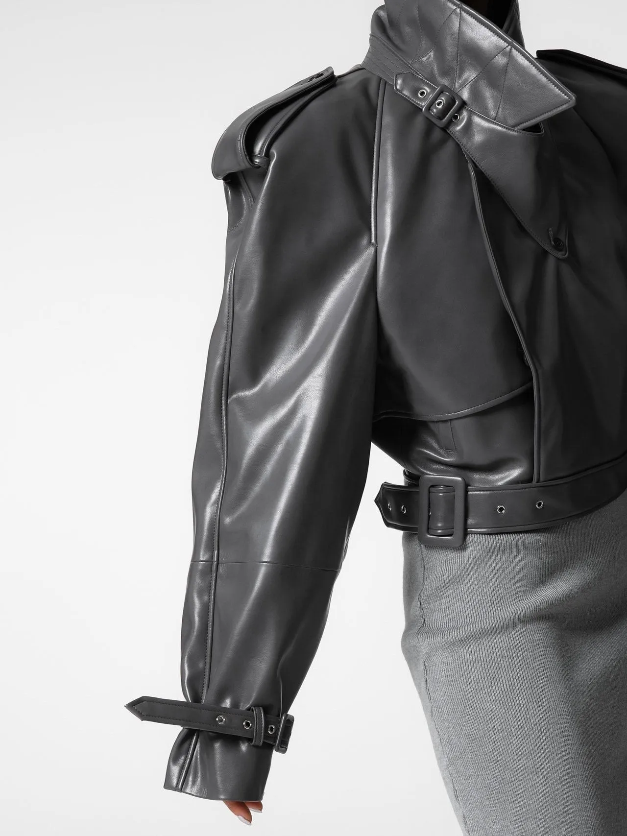 BELTED CHUNKY CROPPED VEGAN LEATHER TRENCH