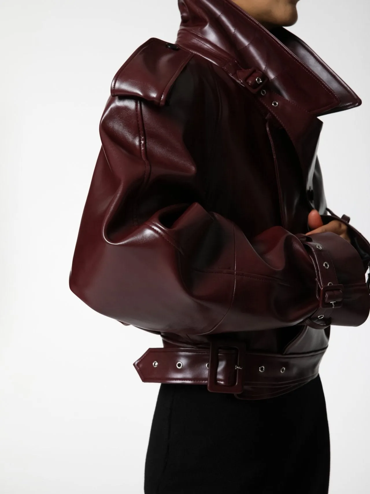 BELTED CHUNKY CROPPED VEGAN LEATHER TRENCH