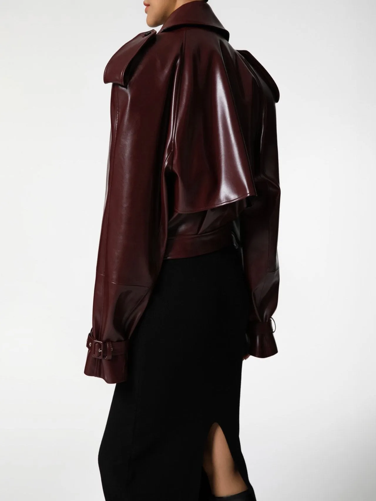 BELTED CHUNKY CROPPED VEGAN LEATHER TRENCH