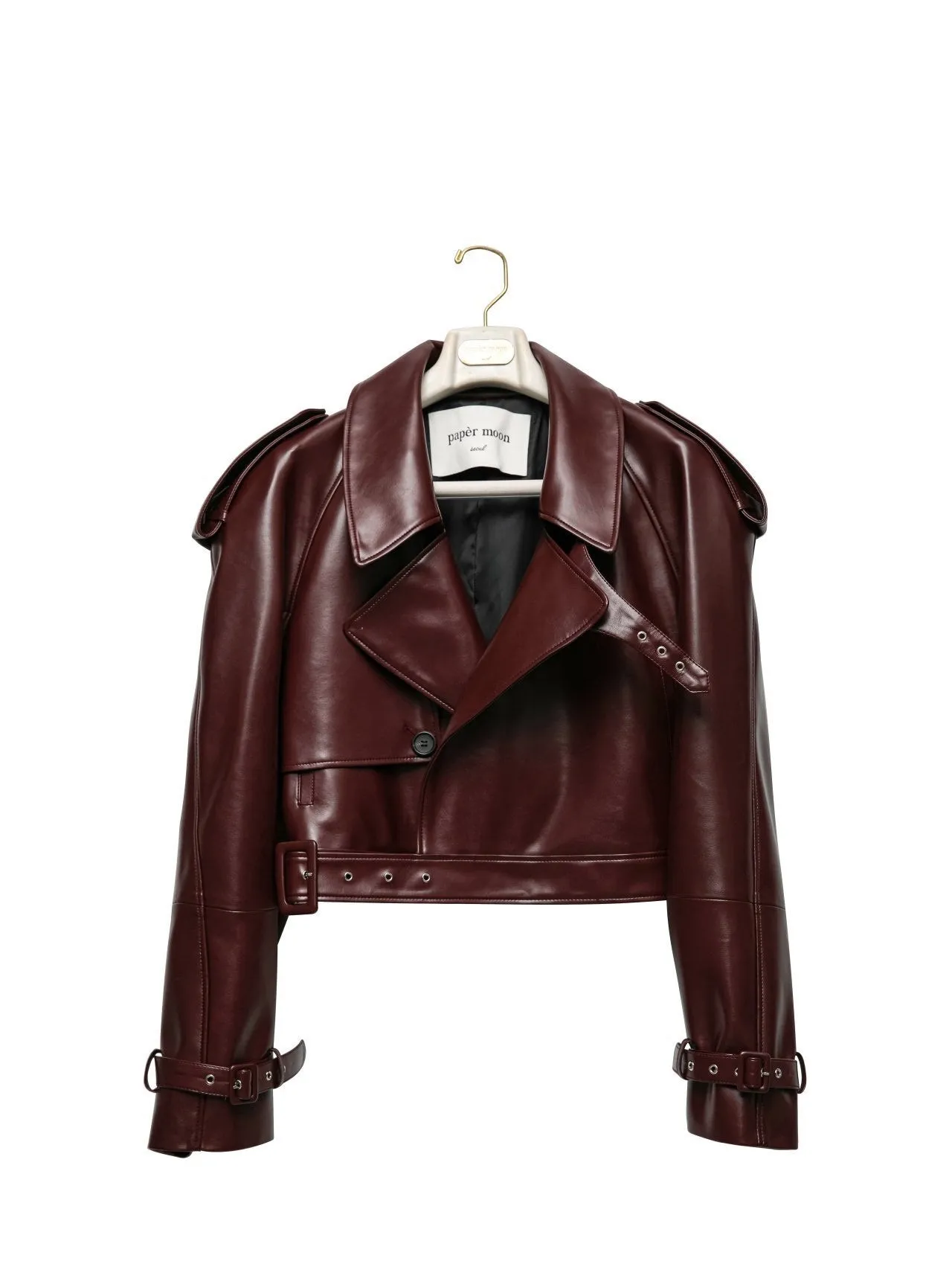 BELTED CHUNKY CROPPED VEGAN LEATHER TRENCH