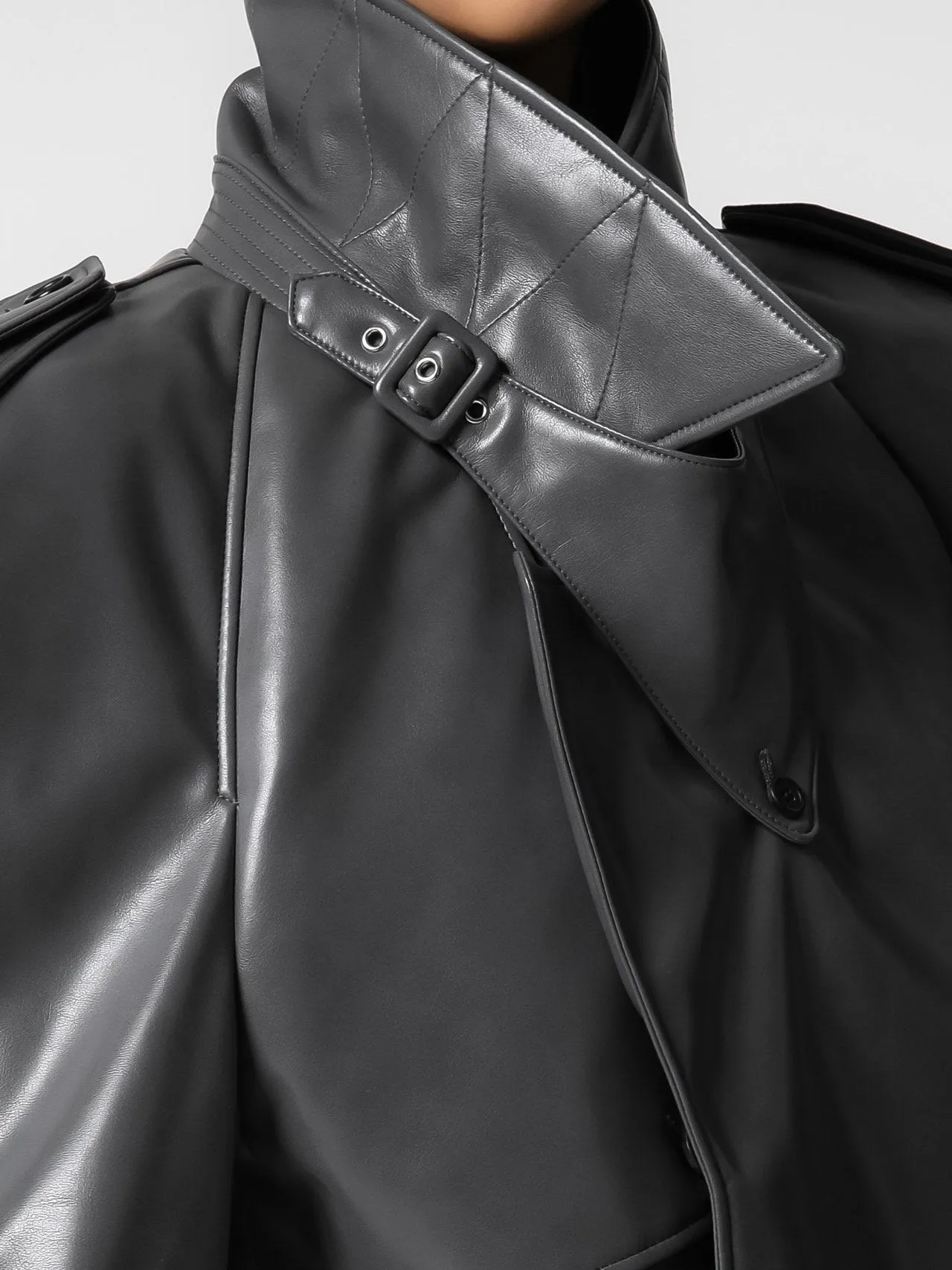 BELTED CHUNKY CROPPED VEGAN LEATHER TRENCH