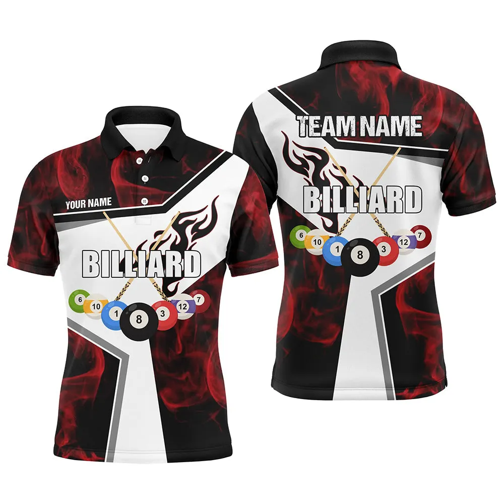 Billiard Orange Funny Skeleton With 8 Ball Customized Name, Team Name 3D Polo Shirt For Men