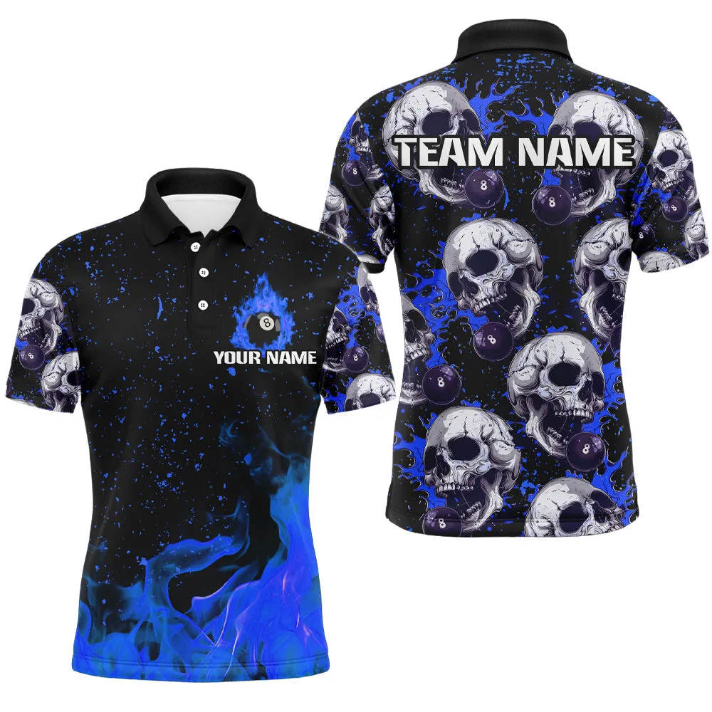 Billiard Orange Funny Skeleton With 8 Ball Customized Name, Team Name 3D Polo Shirt For Men