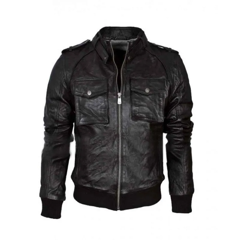 Black Biker Mens Leather Jacket