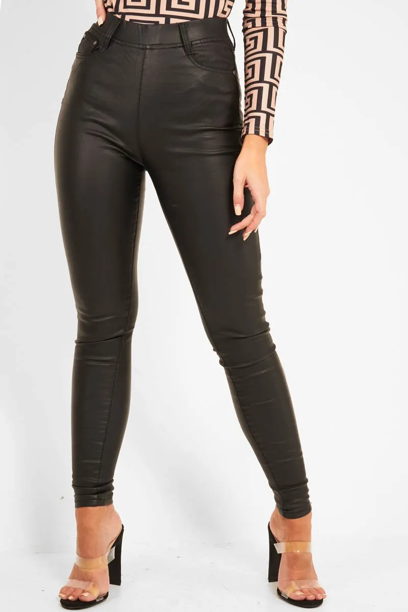 Black PU Faux Leather Skinny Jeans - Ellisen