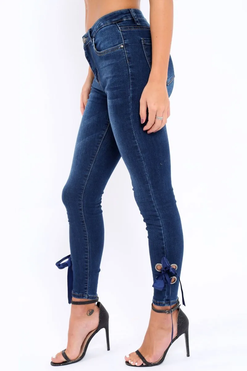 Blue Denim Side Bow Skinny Jeans - Emilia