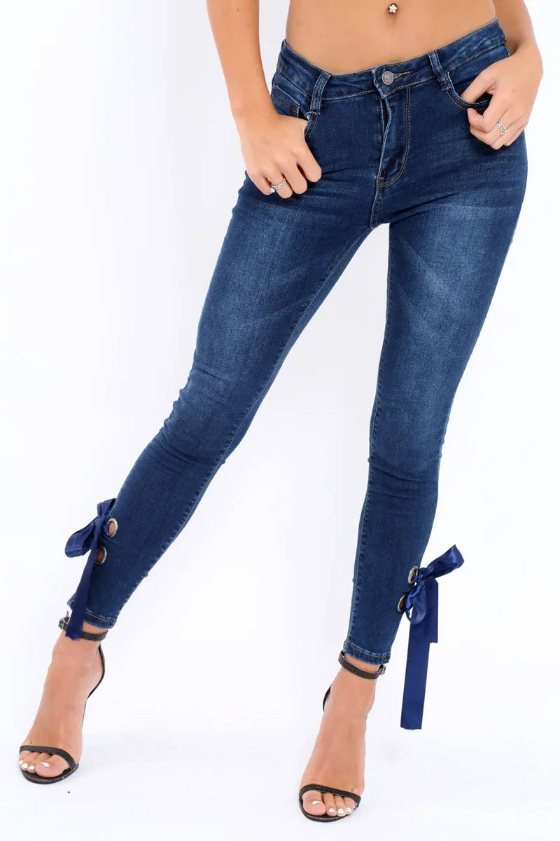 Blue Denim Side Bow Skinny Jeans - Emilia