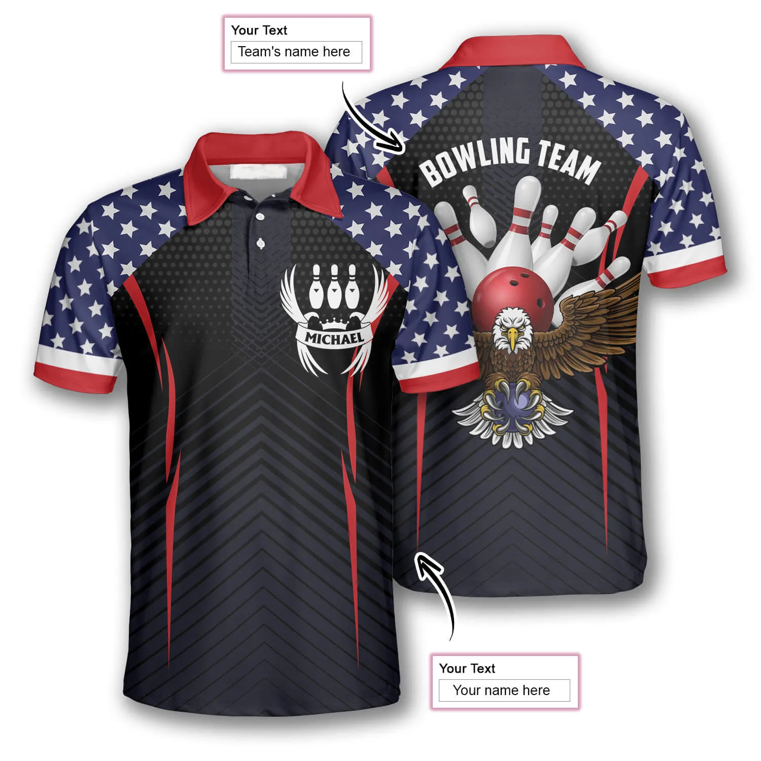 Bowling Eagle American Flag Custom Bowling Shirts for Men