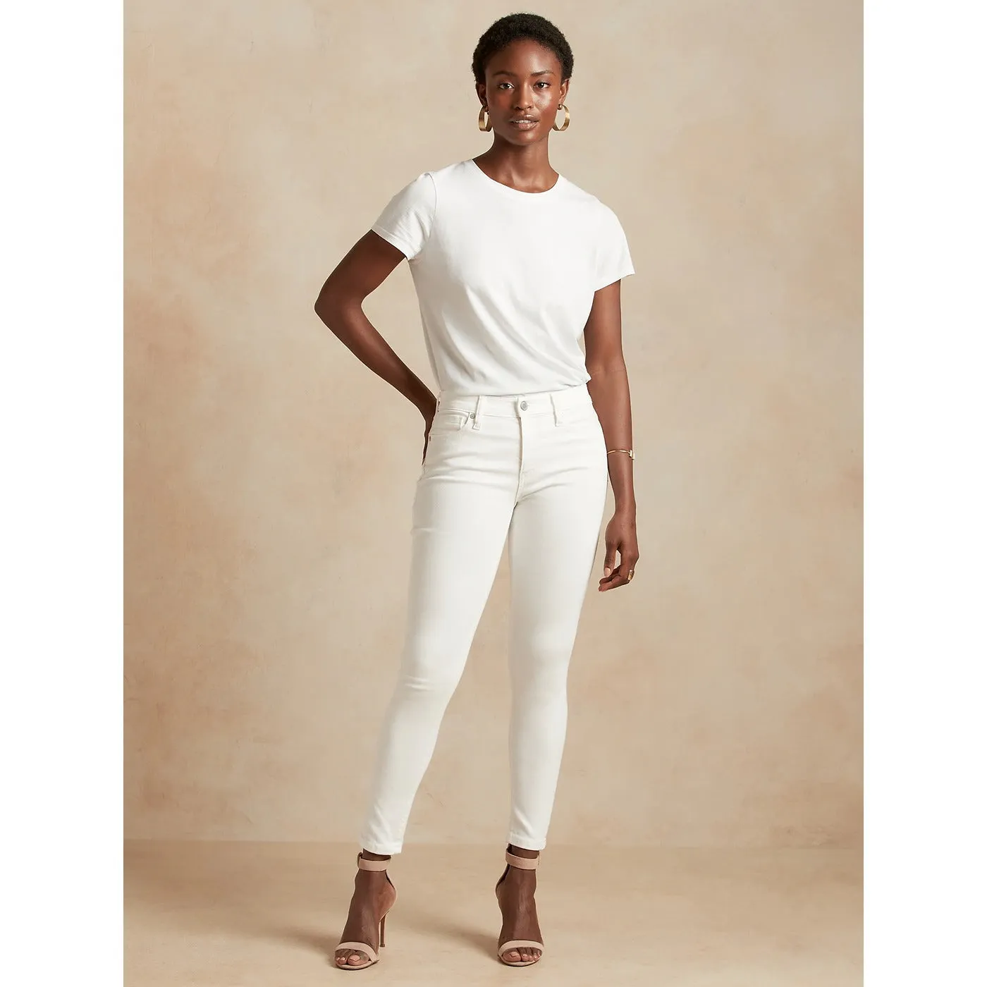 BR Mid Rise White Skinny Jeans