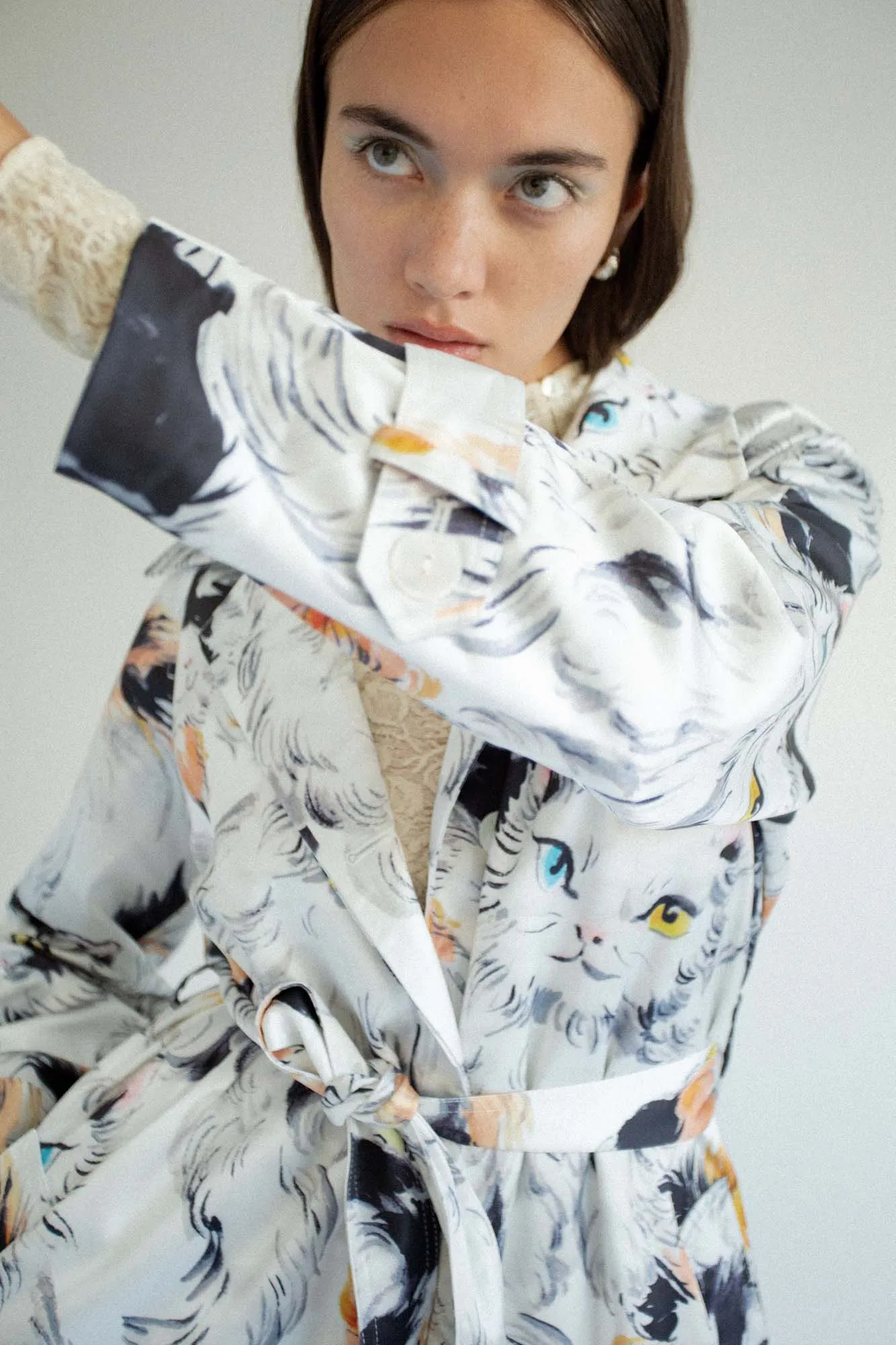 Cat Printed Trench Coat