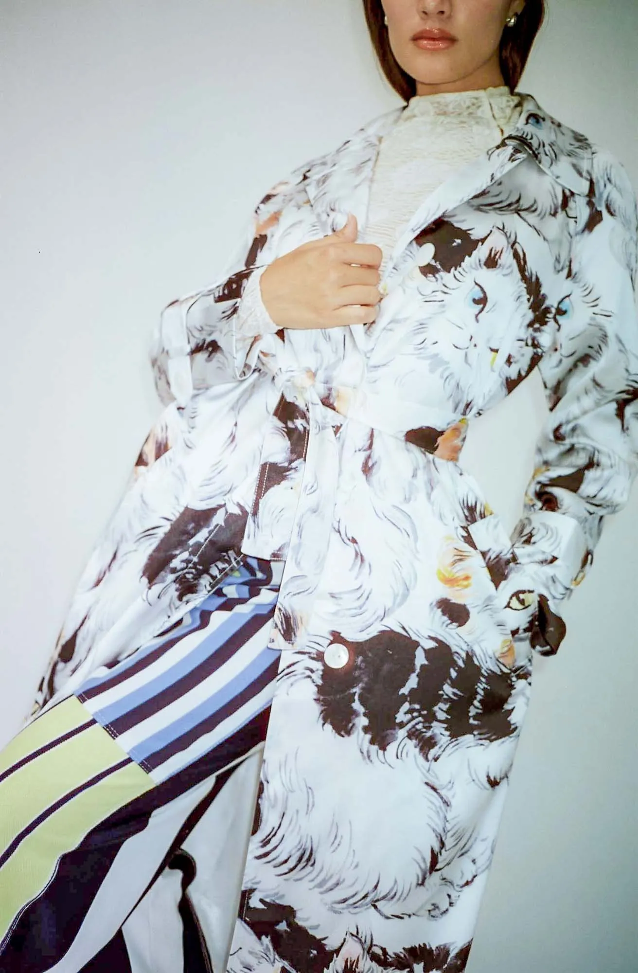 Cat Printed Trench Coat