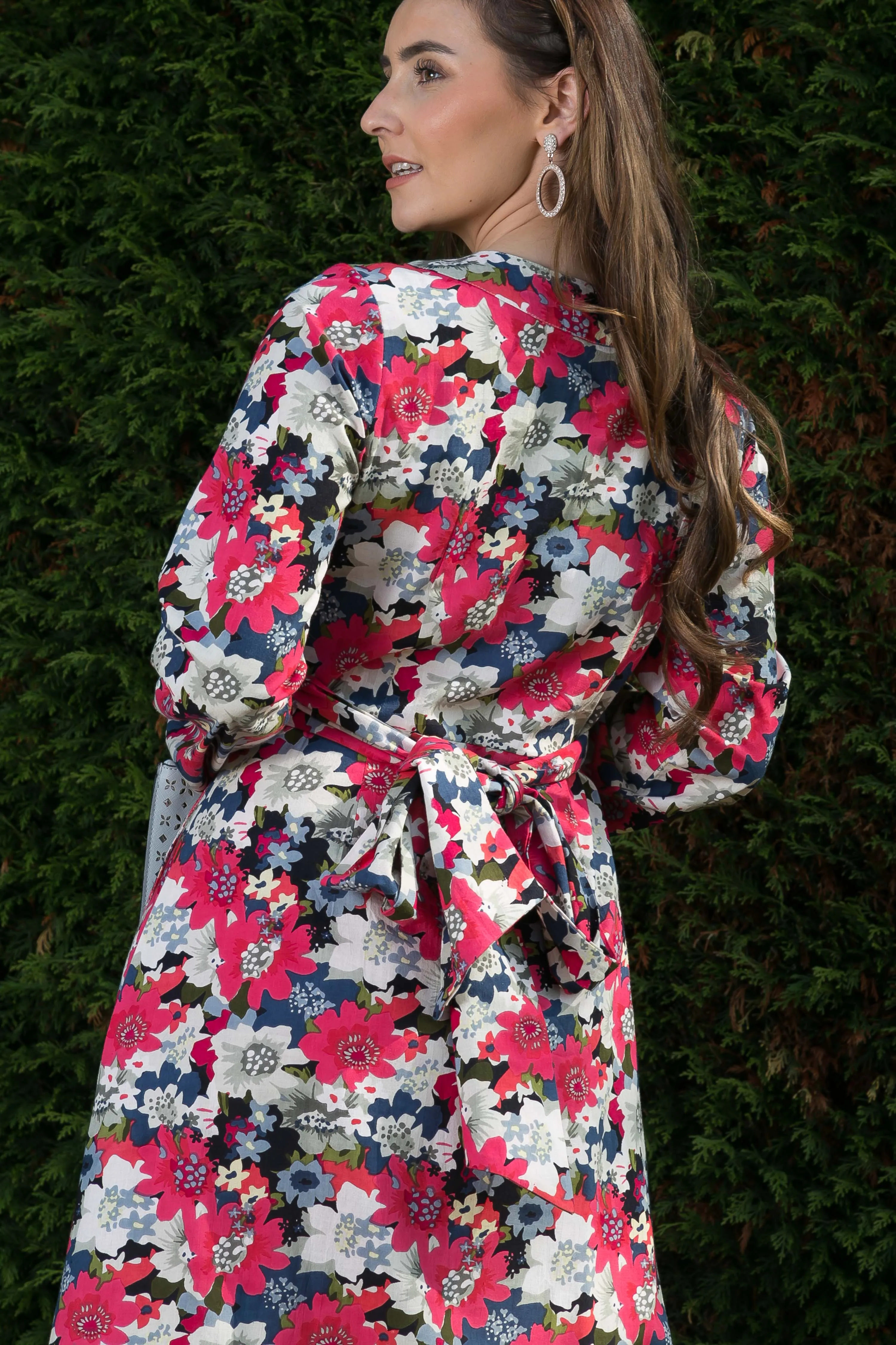 Cotton Dress Long Sleeve Pink Floral Print