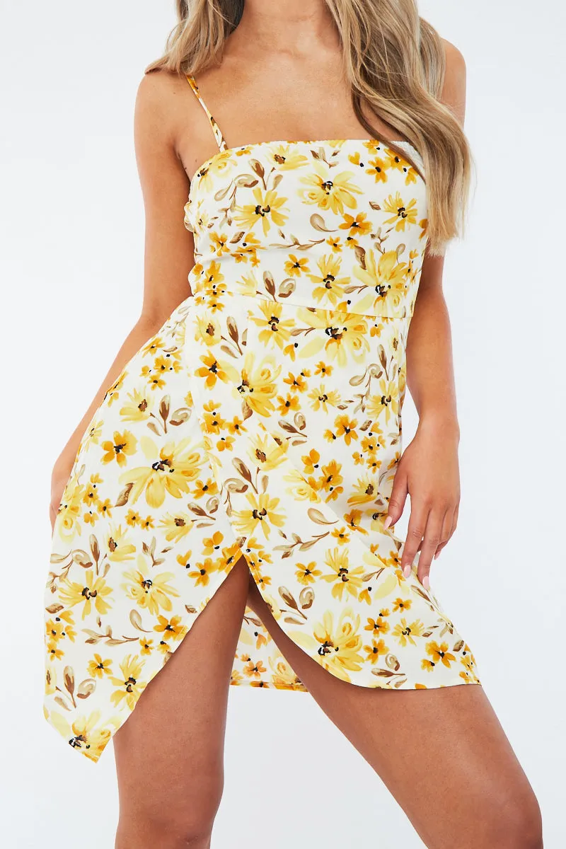 Cream Floral Wrap Front Mini Dress - Georgia