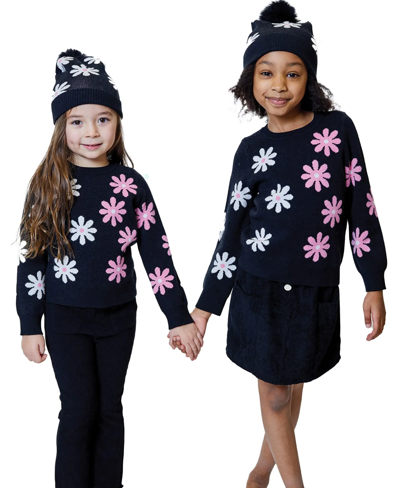 Design History Girls Little Black Floral Sweater