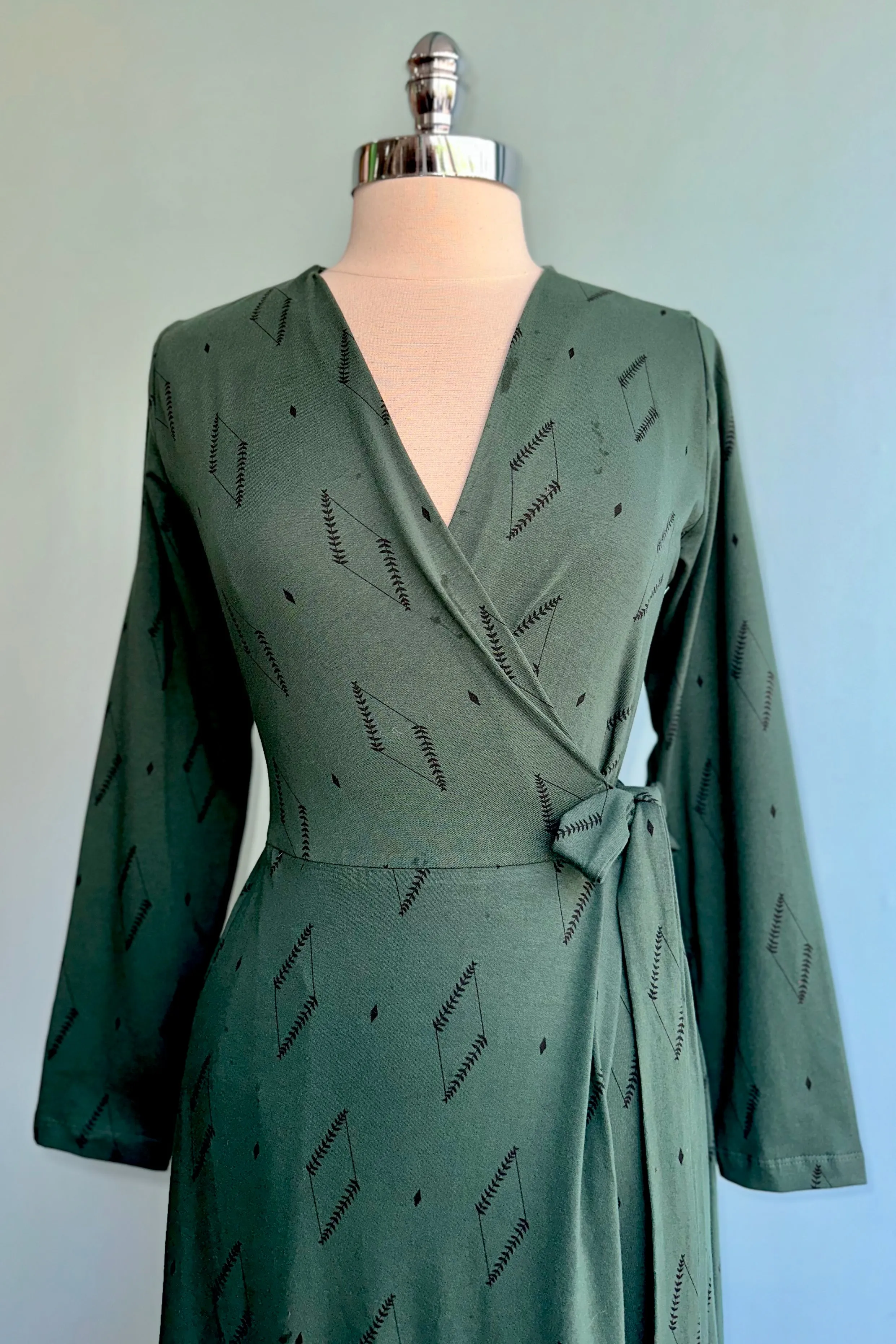 Diamond Vine Katie Wrap Maxi Dress in Dark Sage by Mata Traders