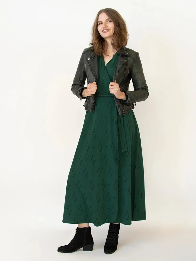 Diamond Vine Katie Wrap Maxi Dress in Dark Sage by Mata Traders