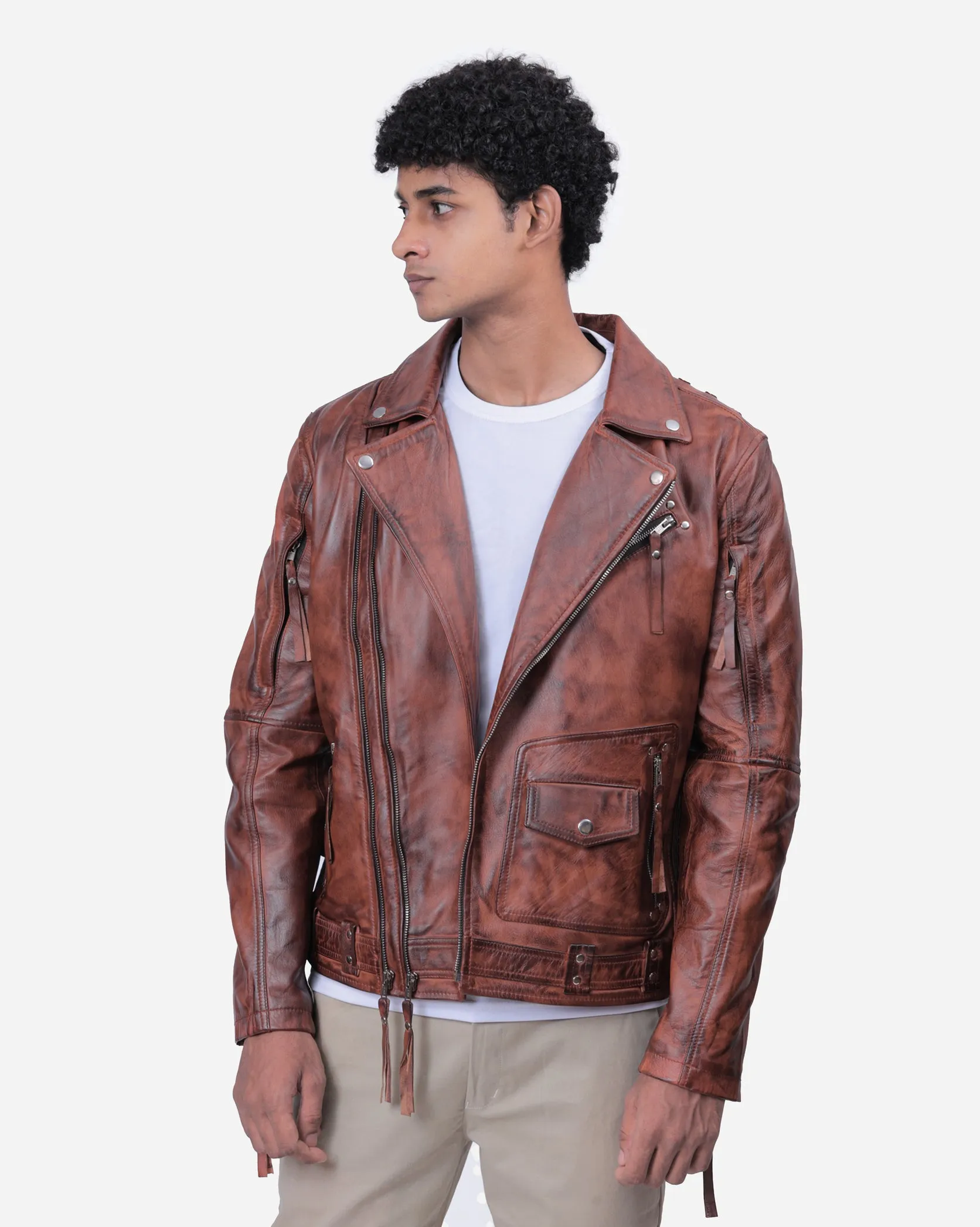 Duncan Brown Biker Leather Bomber Jacket