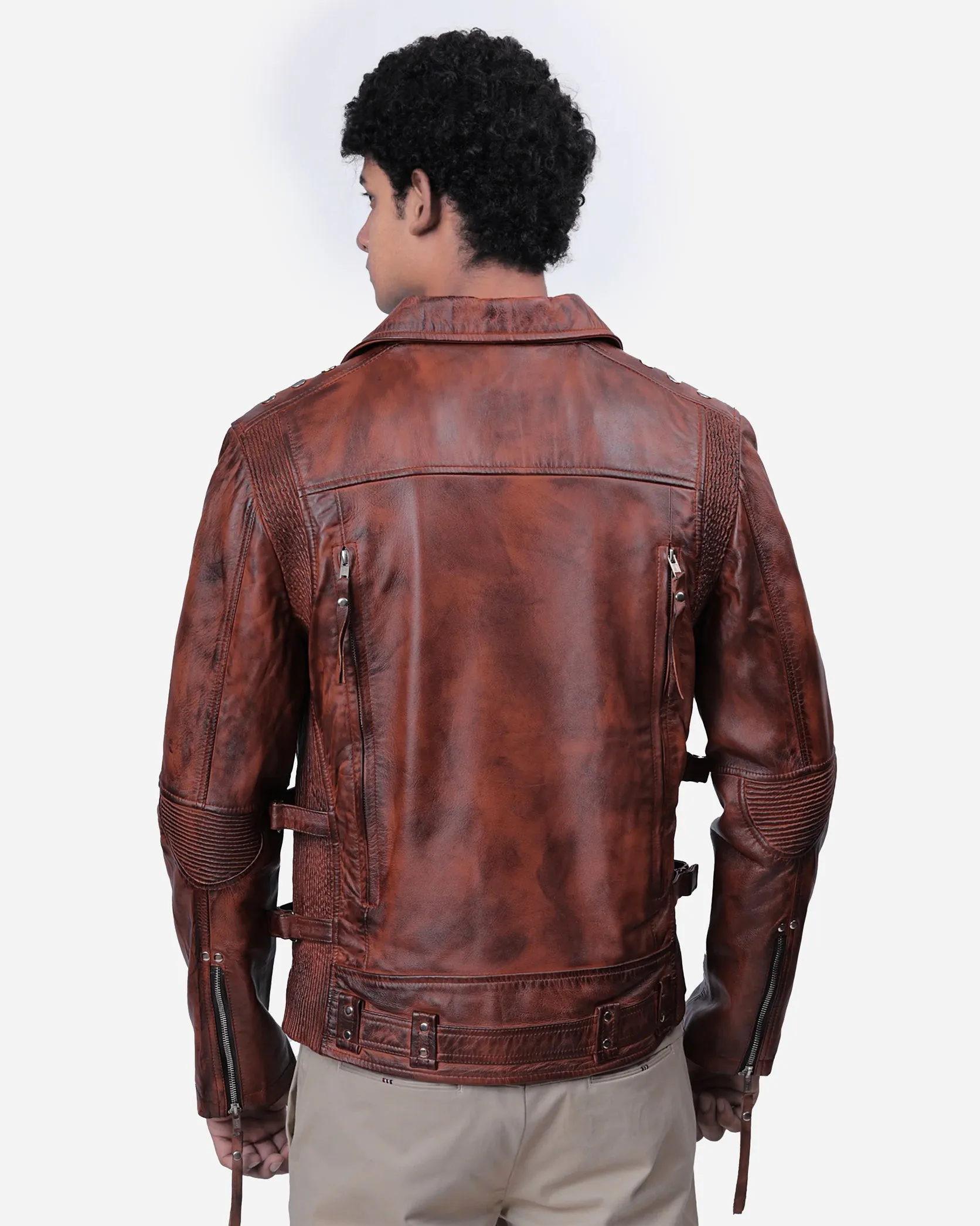 Duncan Brown Biker Leather Bomber Jacket