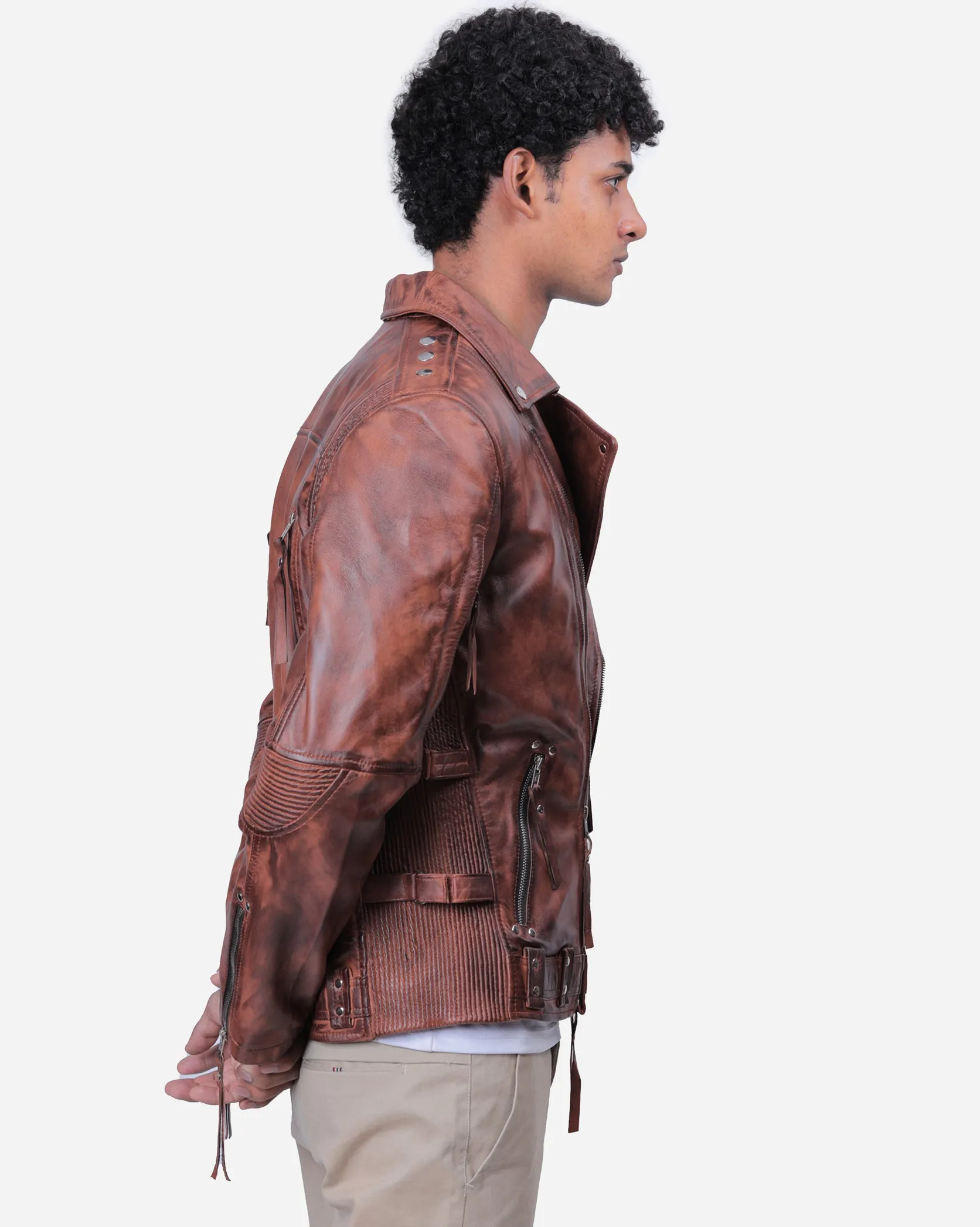 Duncan Brown Biker Leather Bomber Jacket