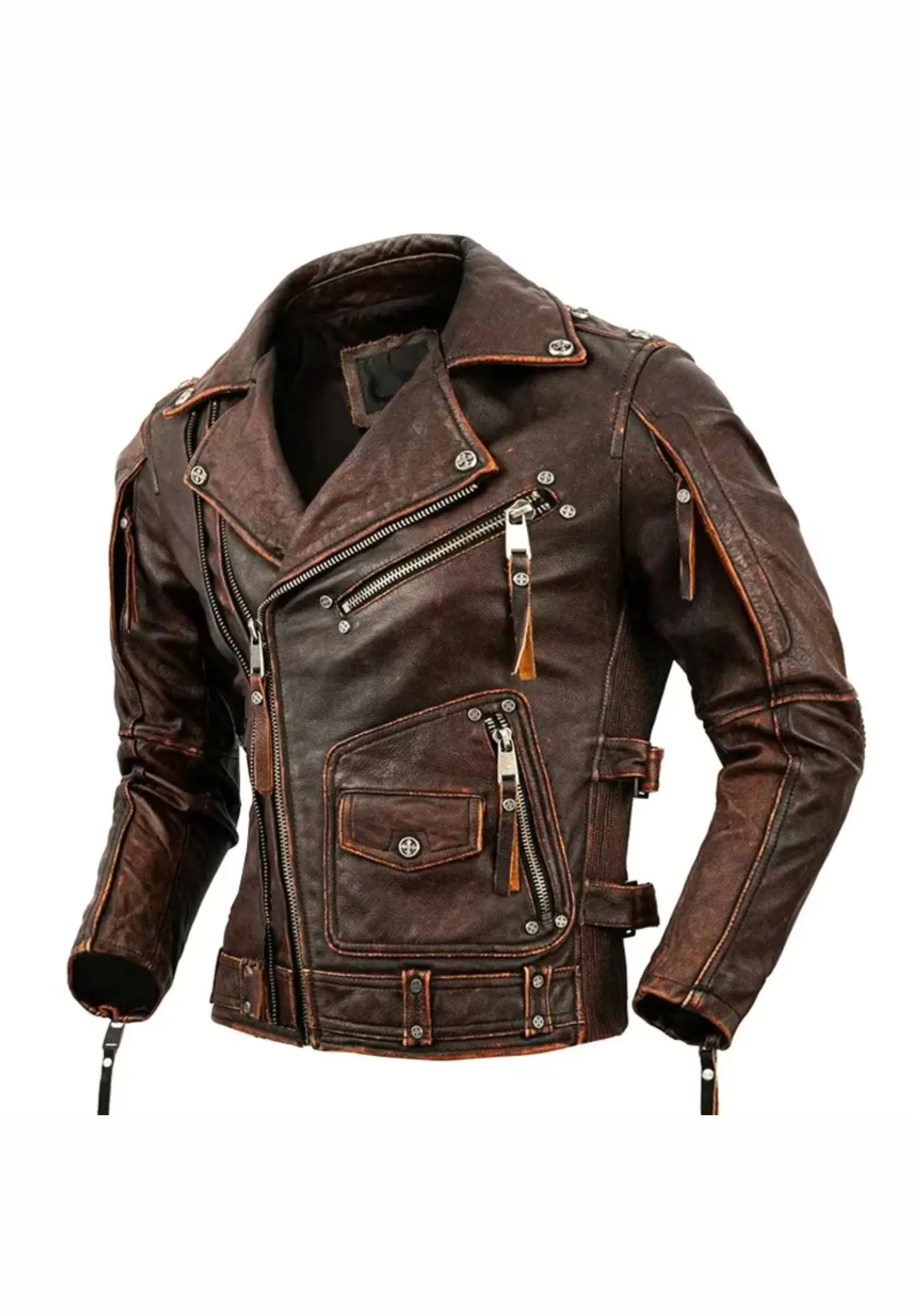 Duncan Brown Biker Leather Bomber Jacket