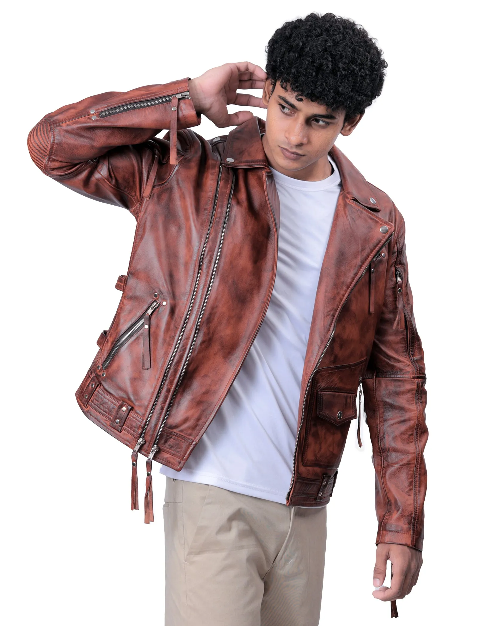 Duncan Brown Biker Leather Bomber Jacket