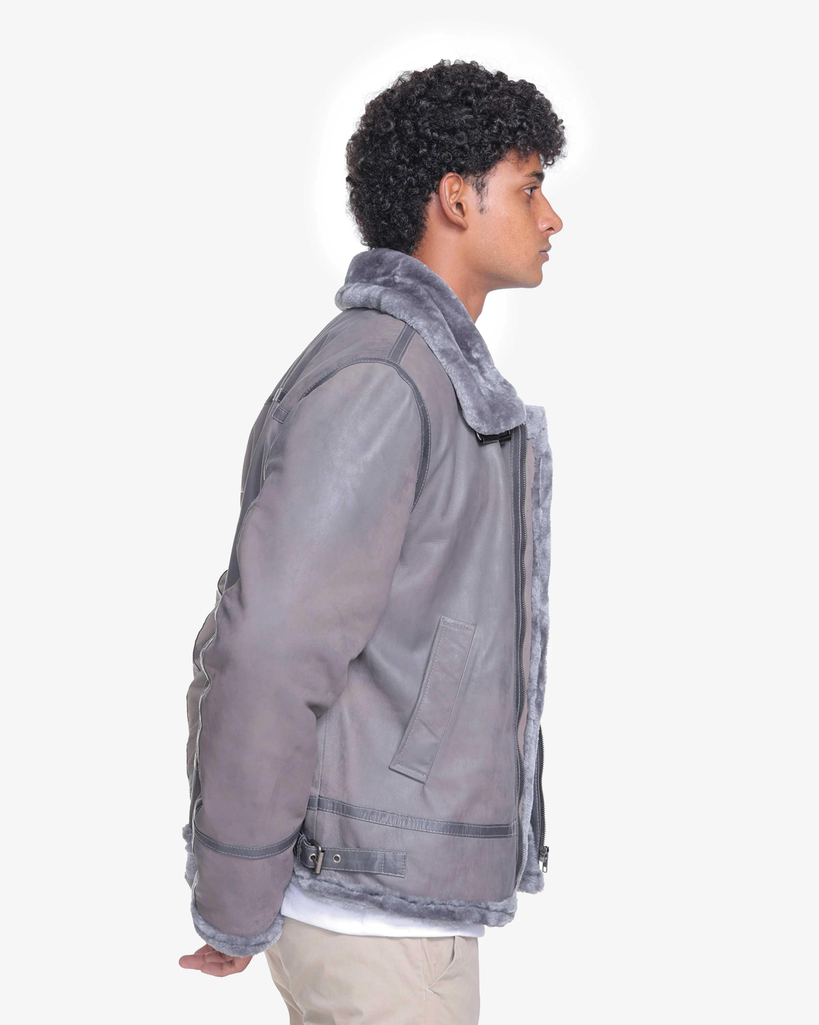 Edgar B3 Grey Leather Bomber Jacket