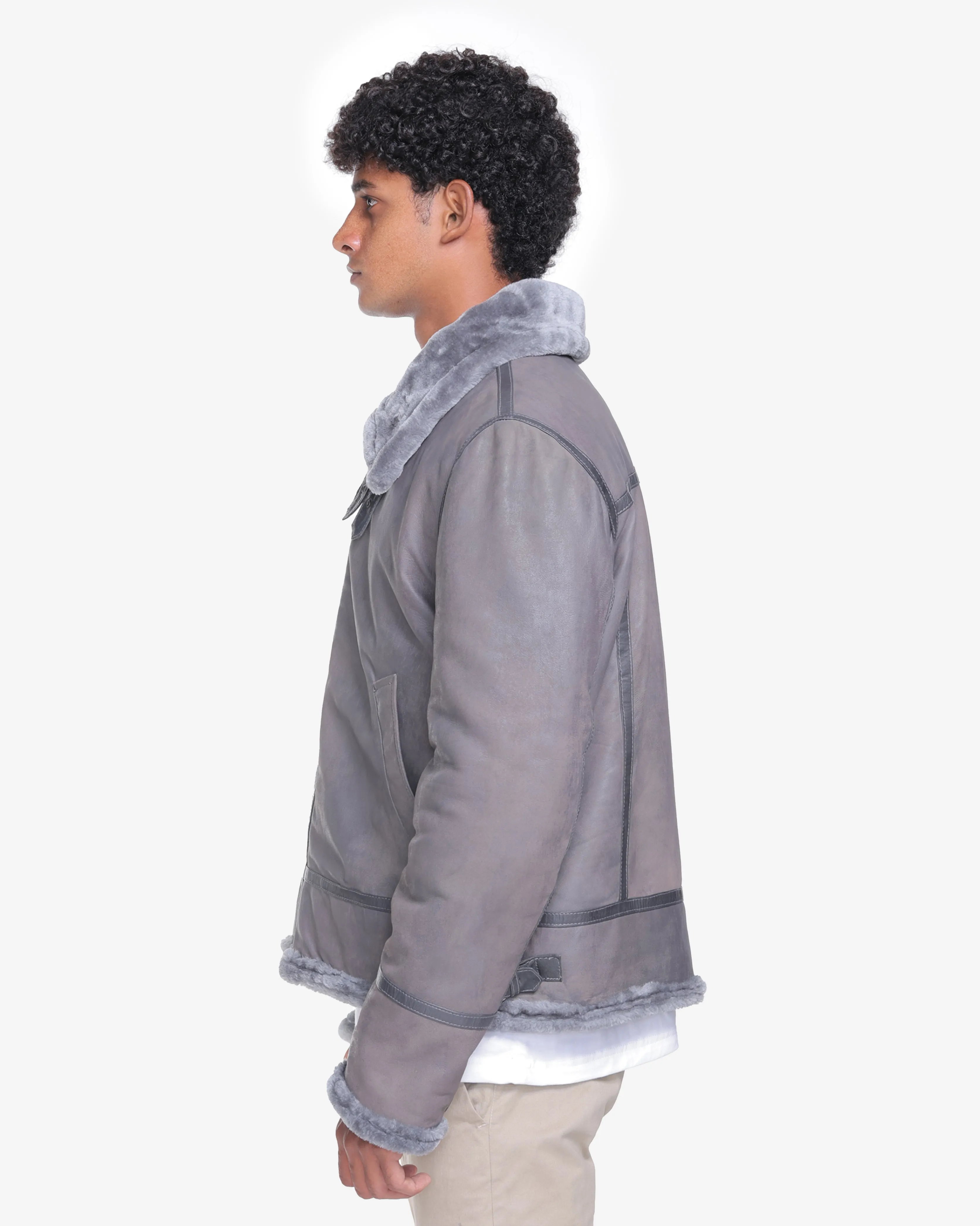 Edgar B3 Grey Leather Bomber Jacket