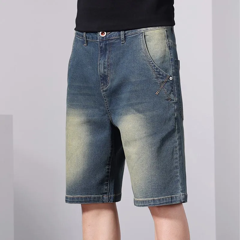 Elasticity Retro Drawstring Waist Loose Fit Washed Denim Shorts