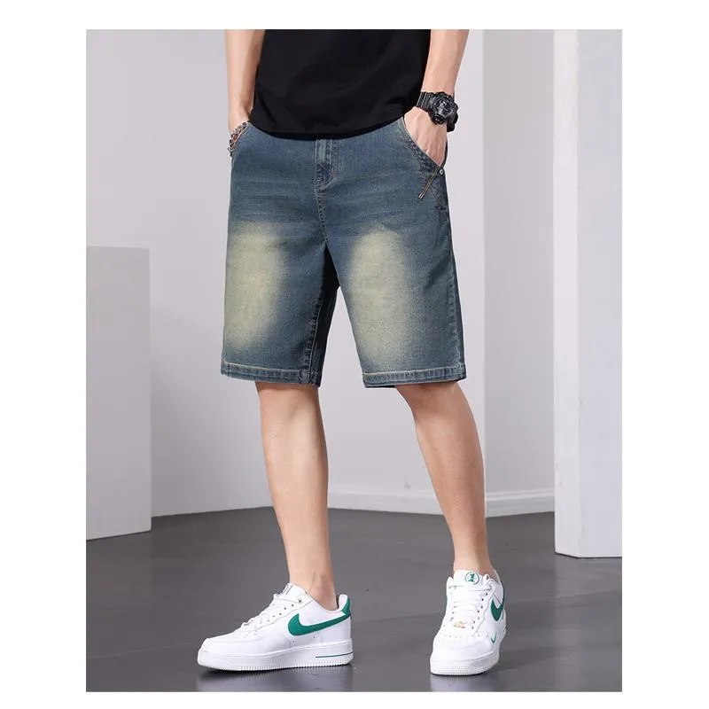 Elasticity Retro Drawstring Waist Loose Fit Washed Denim Shorts