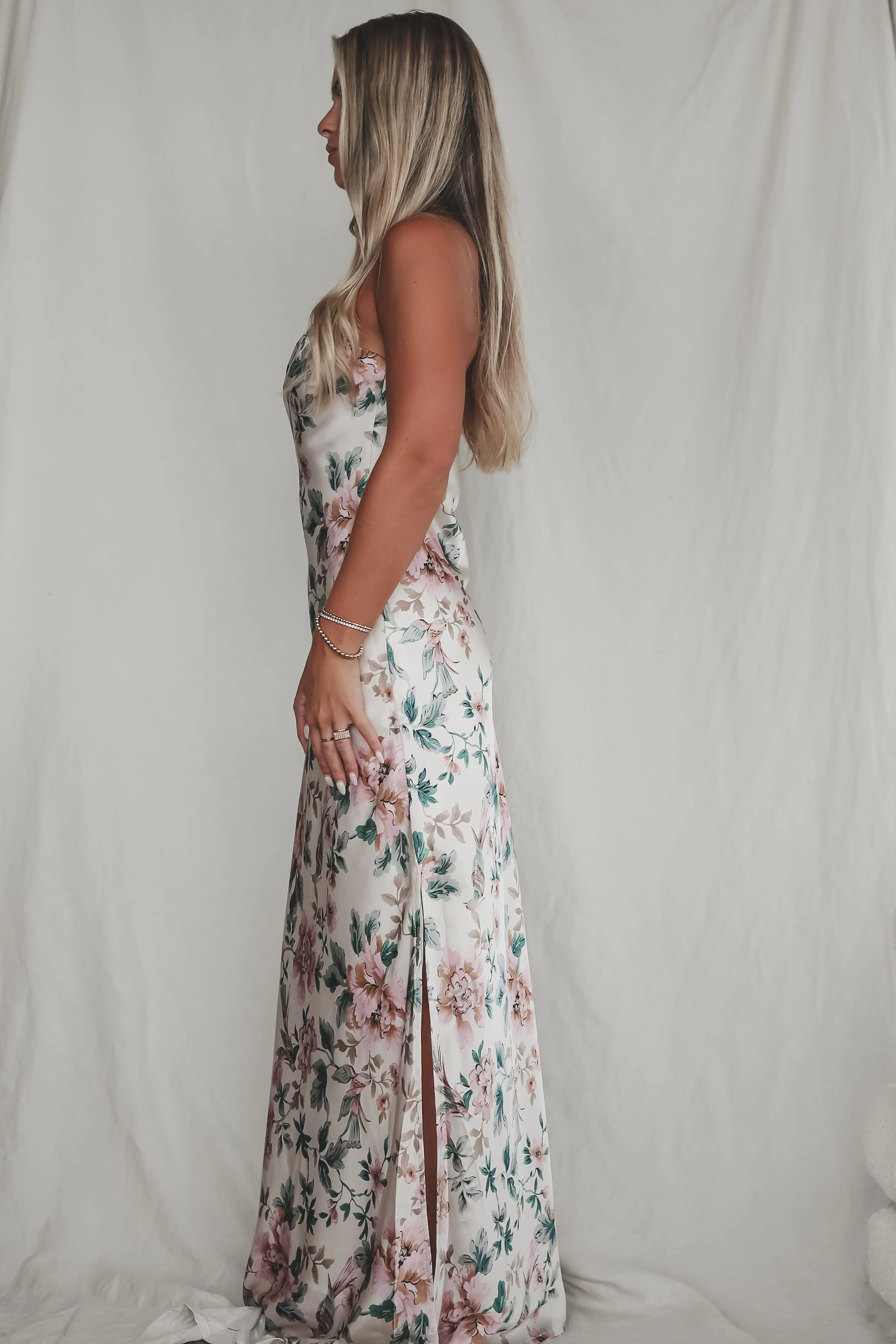 Eyes On You Obviously Ivory Satin Strapless Maxi Dress