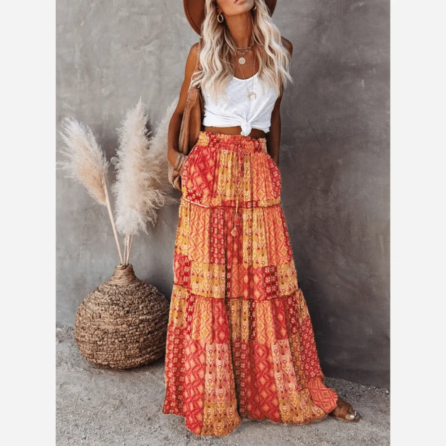 Floral Print Bohemian Maxi Skirt