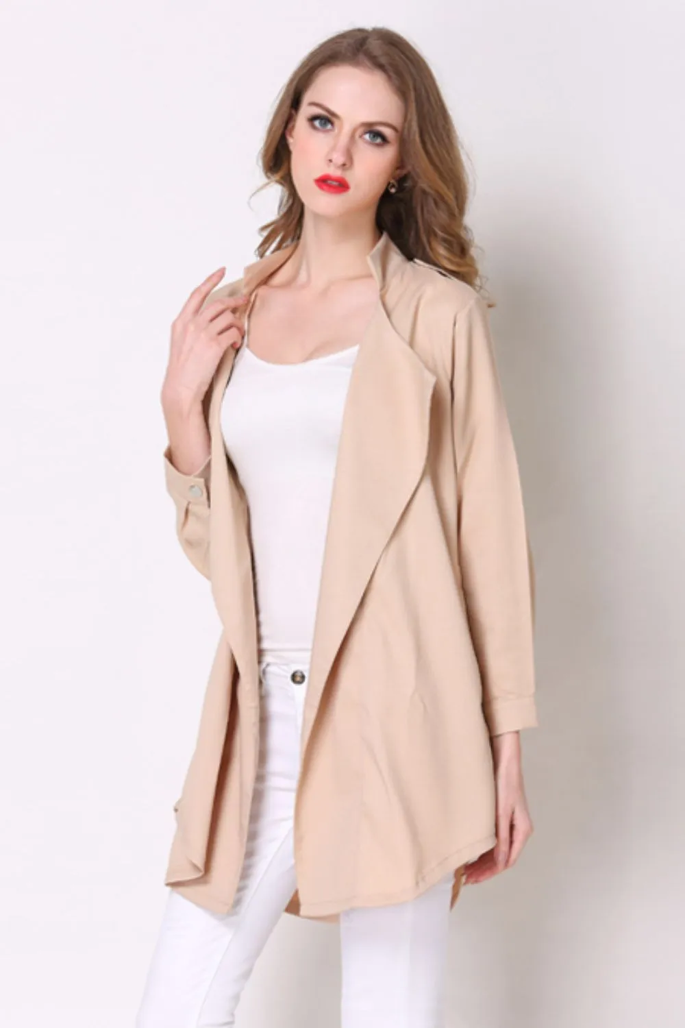 Full Size Open Front Longline Trench Coat