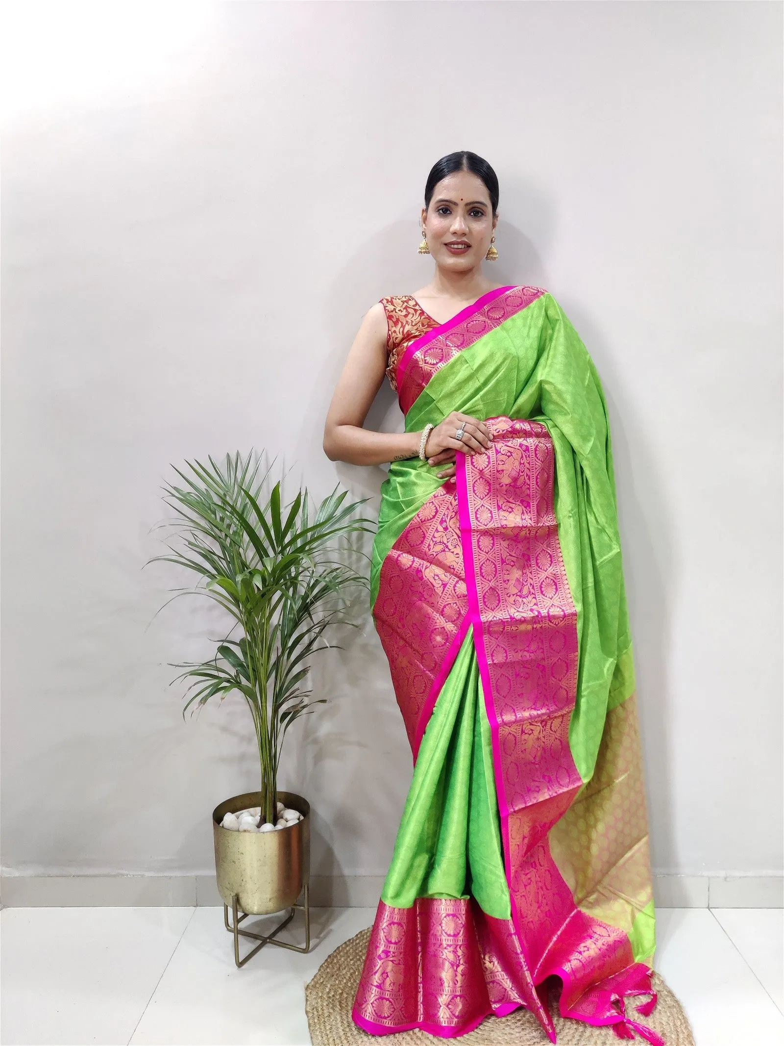 Green Colour Cotton Silk Saree For Women's