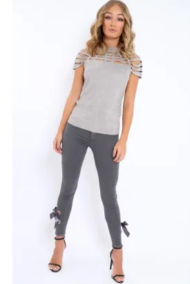 Grey Denim Side Bow Skinny Jeans - Emilia