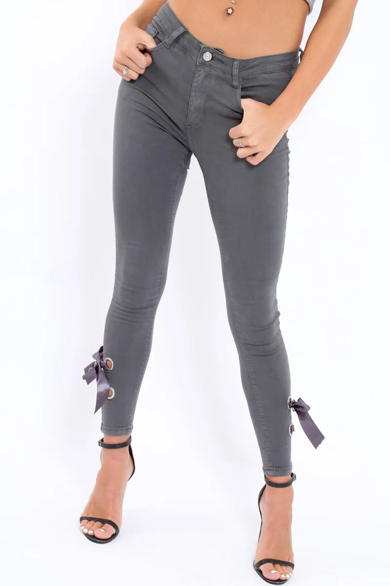 Grey Denim Side Bow Skinny Jeans - Emilia