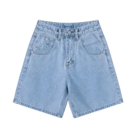 High Waist Denim Shorts Women Loose Ladies Button Wide Leg Shorts