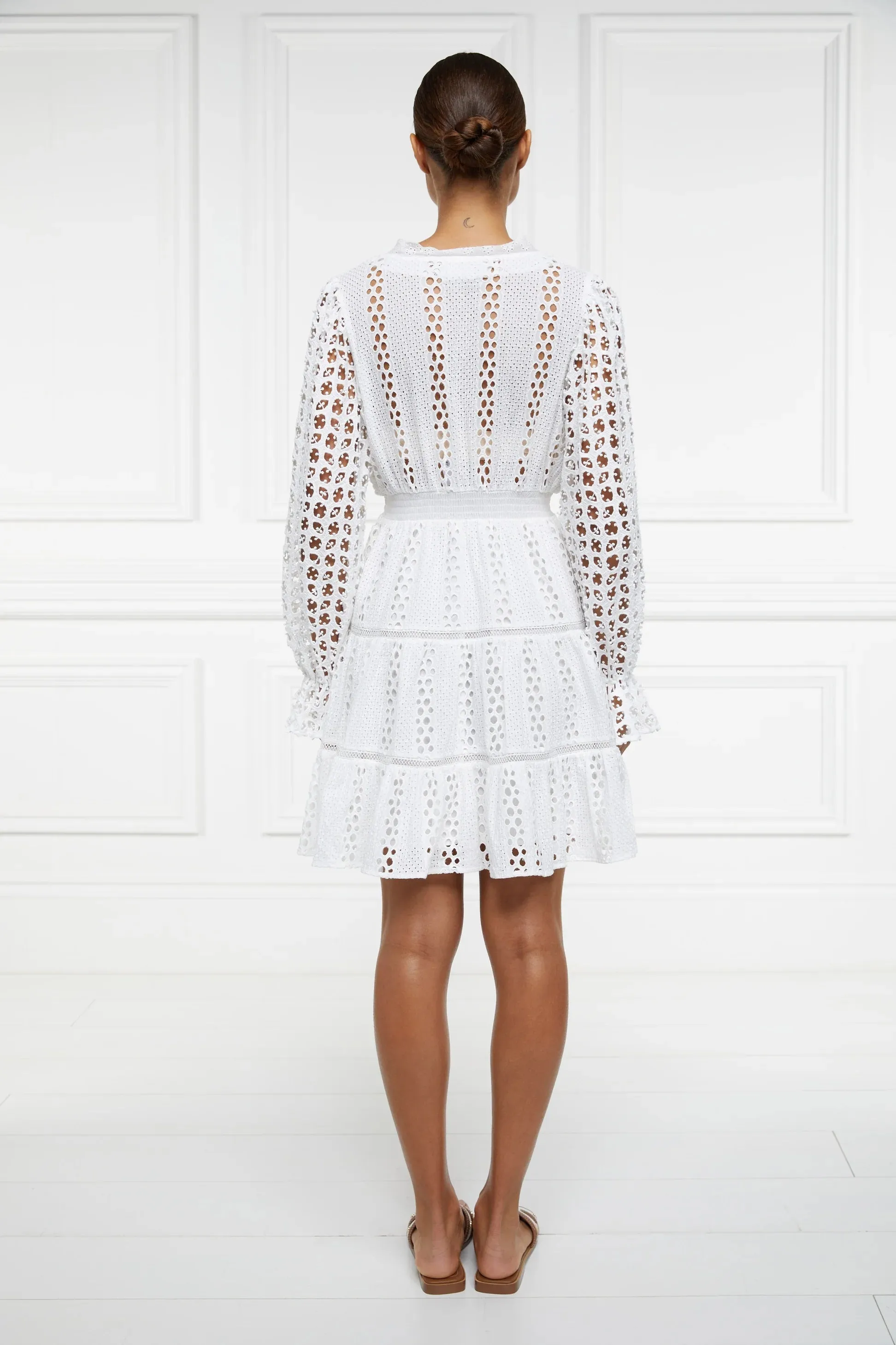 Holland Cooper Broderie Lace V Neck Dress in White