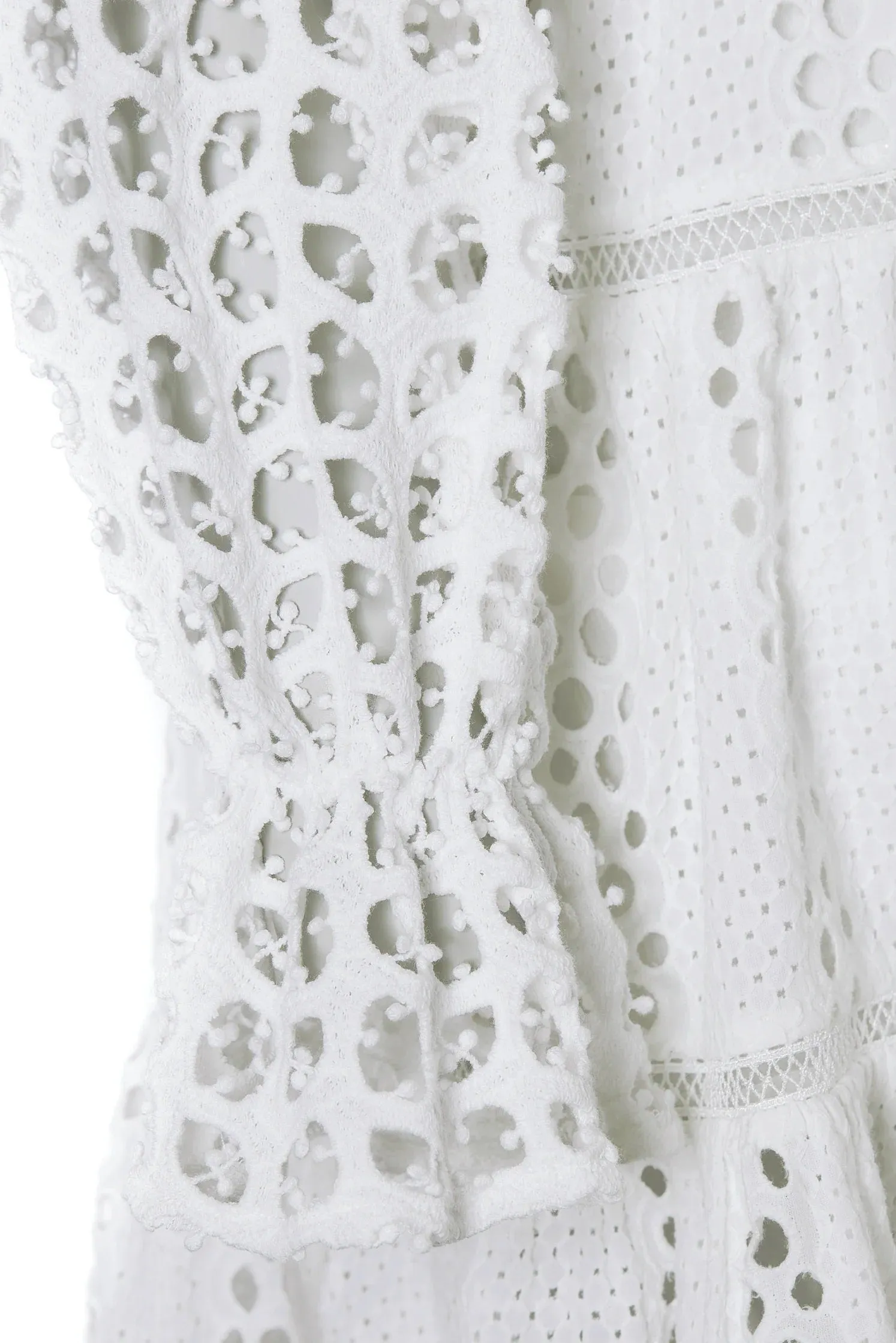 Holland Cooper Broderie Lace V Neck Midi Dress in White