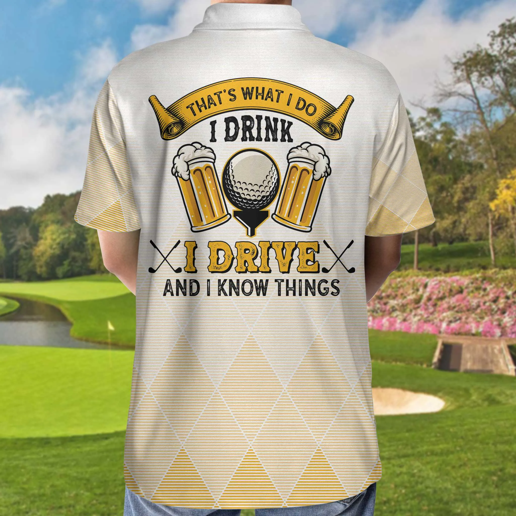 I Drink I Drive And I Know Things Argyle Pattern Golf Polo Shirt, Golf Shirt For Beer Lovers Coolspod