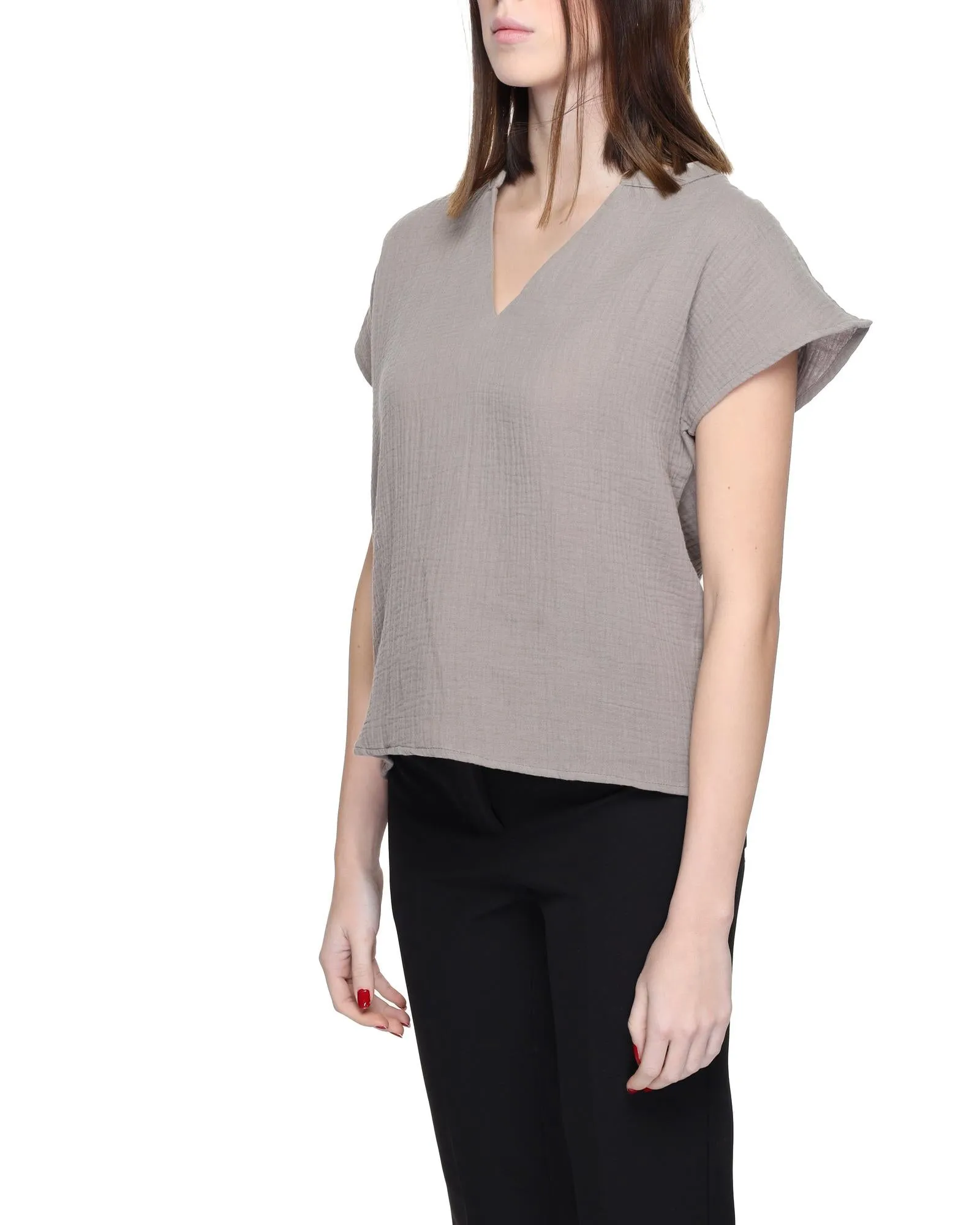 Jacqueline De Yong V-Neck Top - Grey