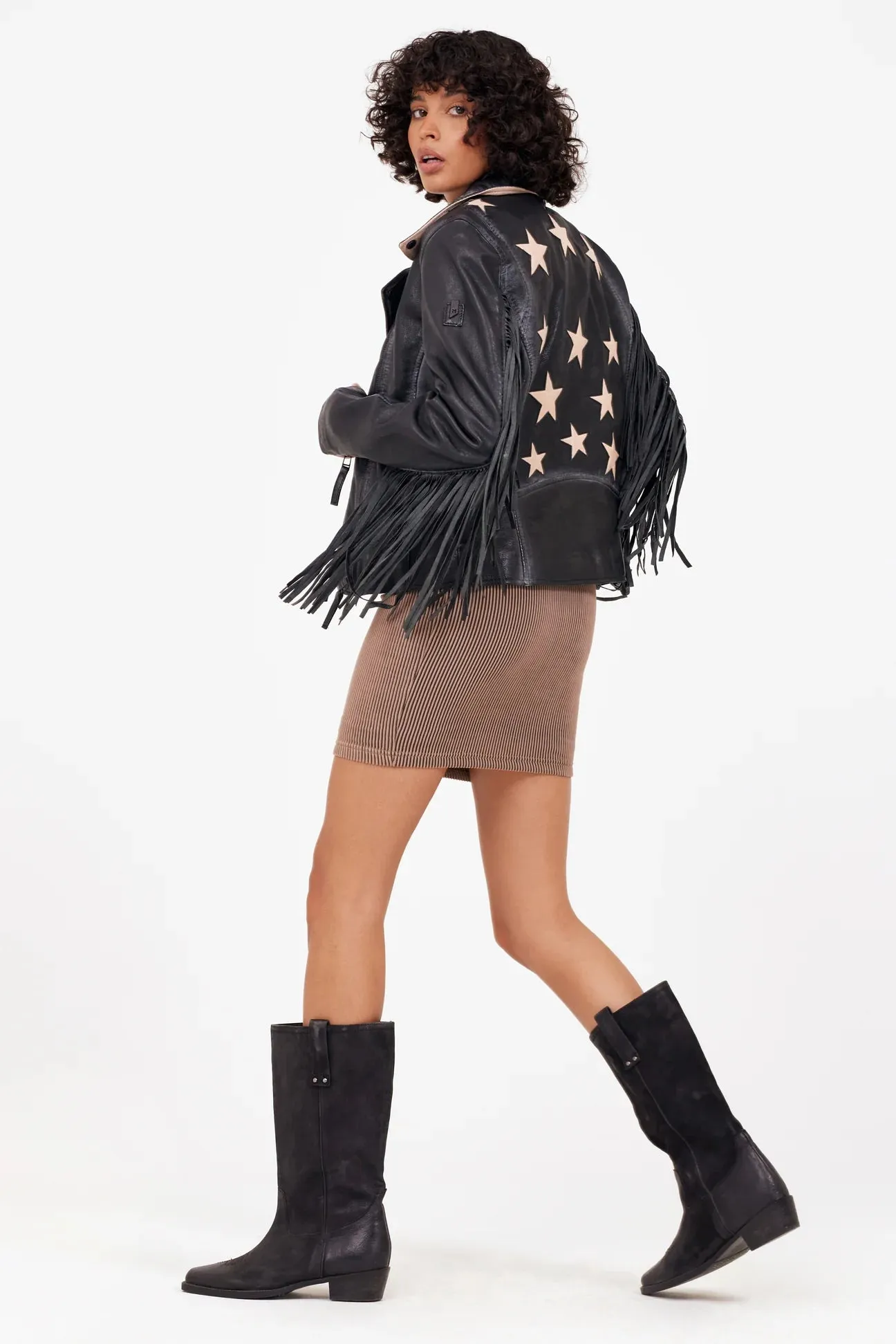 Mauritius Crissy Star & Fringe Leather Jacket