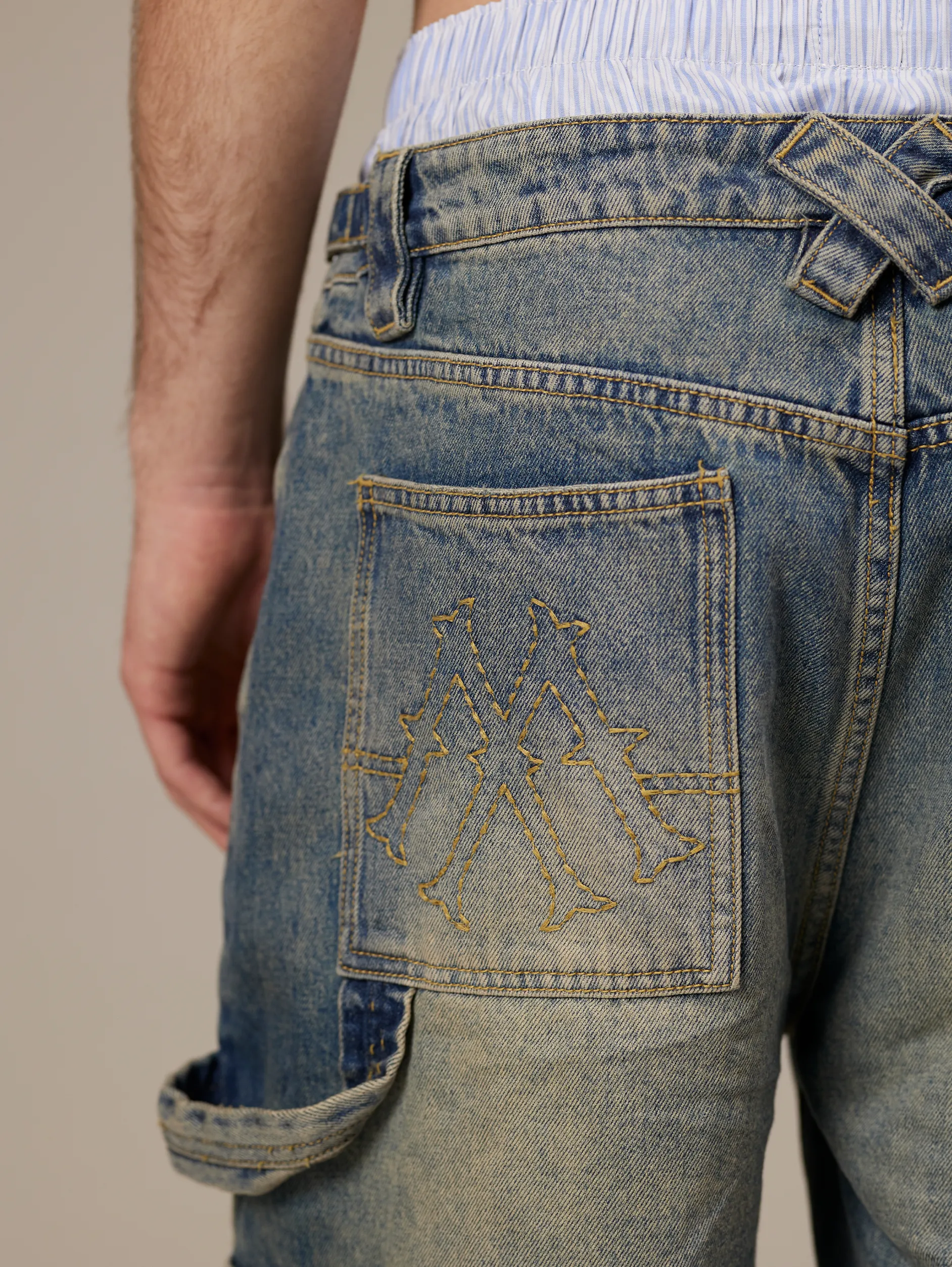 MID BLUE WASHED DENIM JORTS "V2"